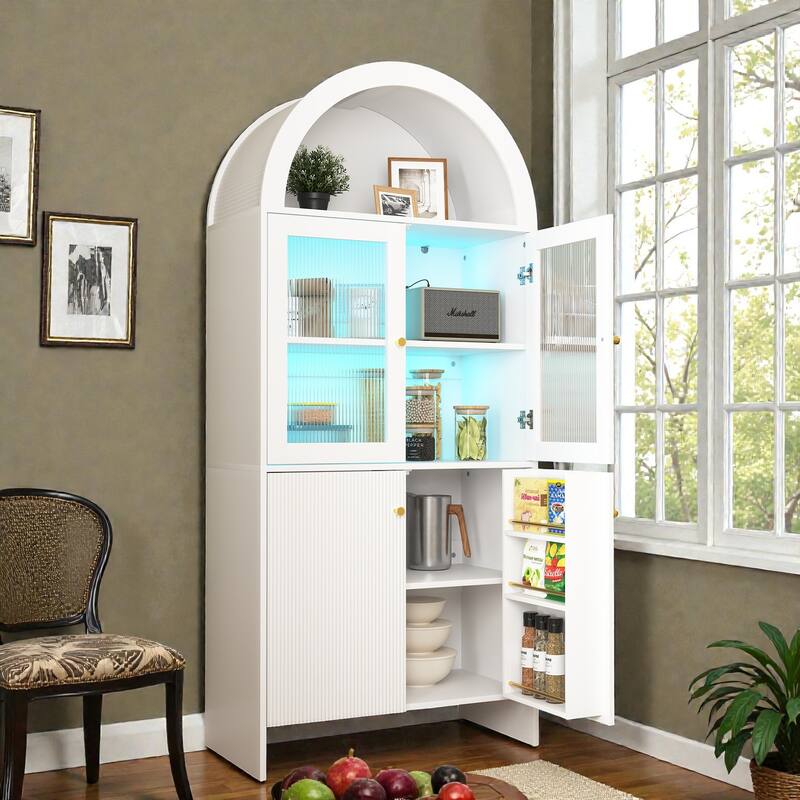 Modern MDF Dome Cabinet with LED Lighting, Tech Inspired Snack Storage Display Cabinet for Home