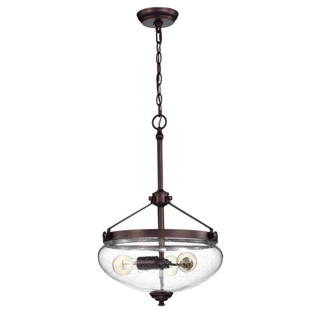 Oil Rubbed Bronze 3-Light Pendant with Seeded Bell Glass Shade - Oil Rubbed Bronze