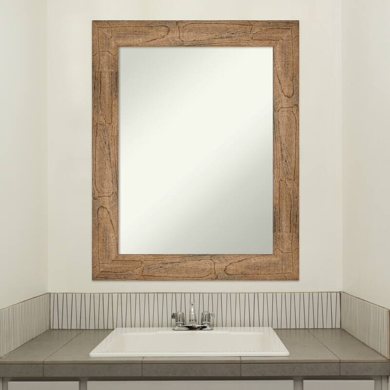 Non-Beveled Wood Bathroom Wall Mirror - Owl Brown Frame