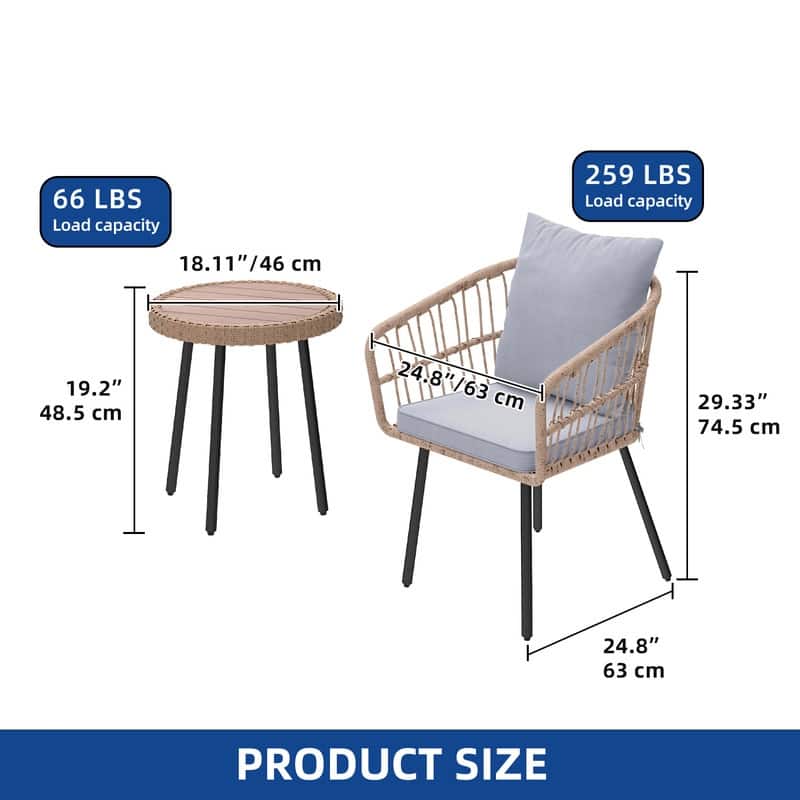 Moasis 3 Pieces Outdoor Wicker Rattan Patio Conversation Bistro Set