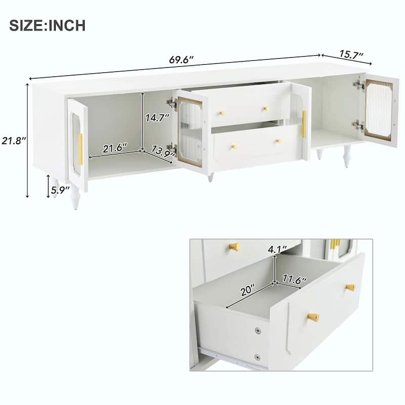 Retro TV Stand with Fluted Glass Doors for TVs Up to 78''