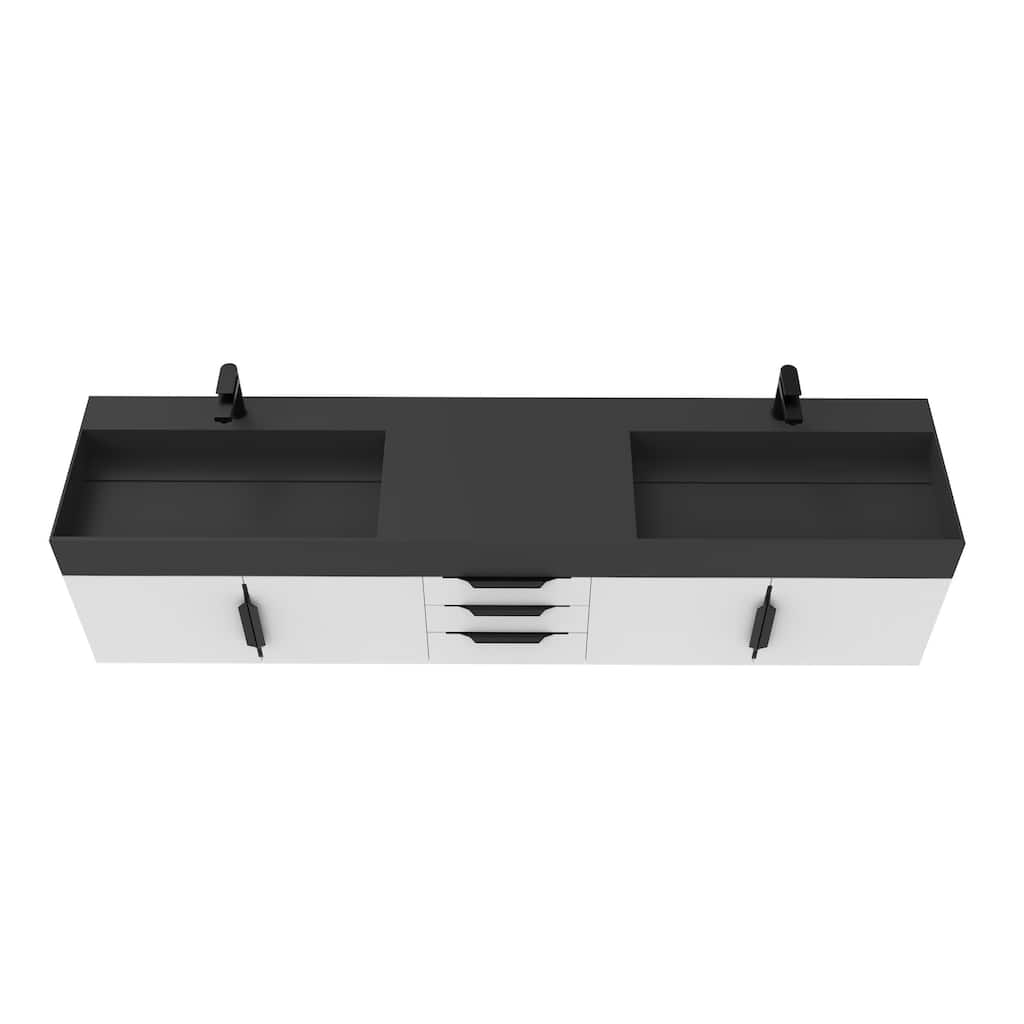 Amazon 84" Wall Mounted Double Bathroom Vanity Set w/ Black Top