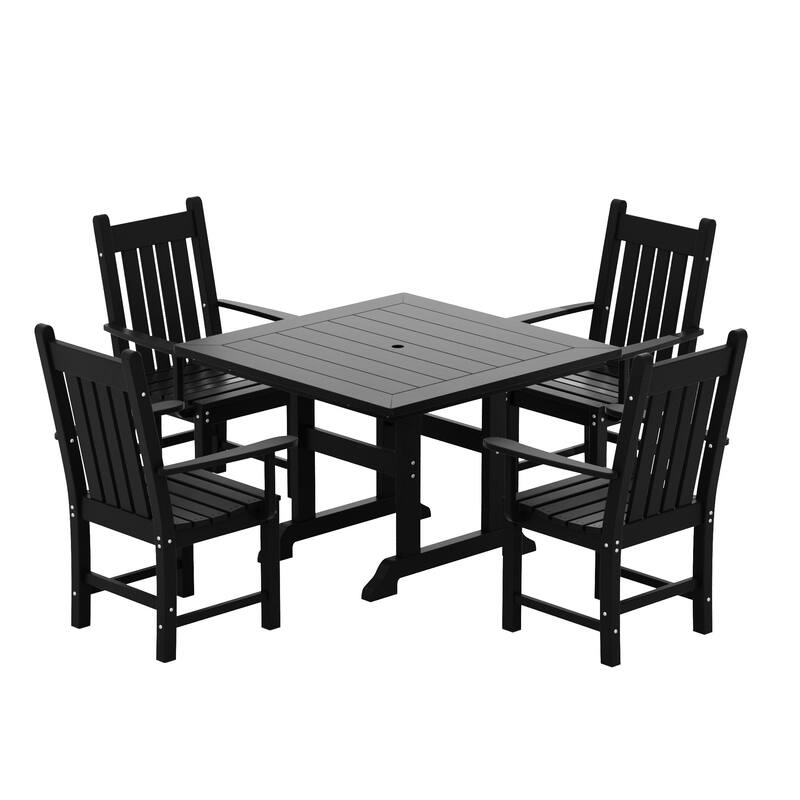 Laguna Hdpe All Weather Outdoor Patio Dining Set with Square Table, Arm Chairs (5-Piece Set)