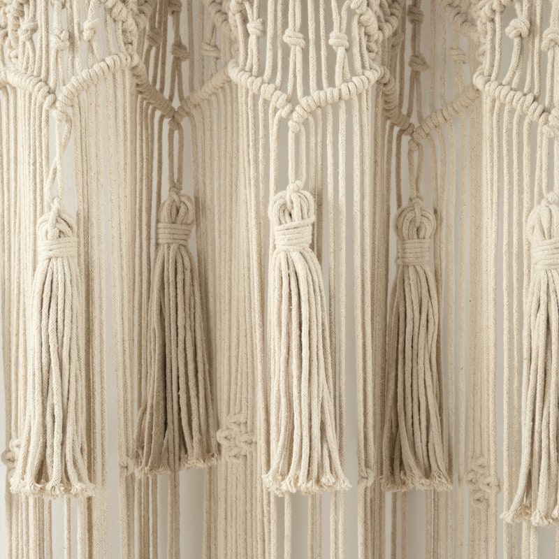 Lush Decor Boho Macrame Tassel Cotton Window Curtain/Room Divider/Wedding Backdrop/Wall Decor - 84" x 40" - Neutral