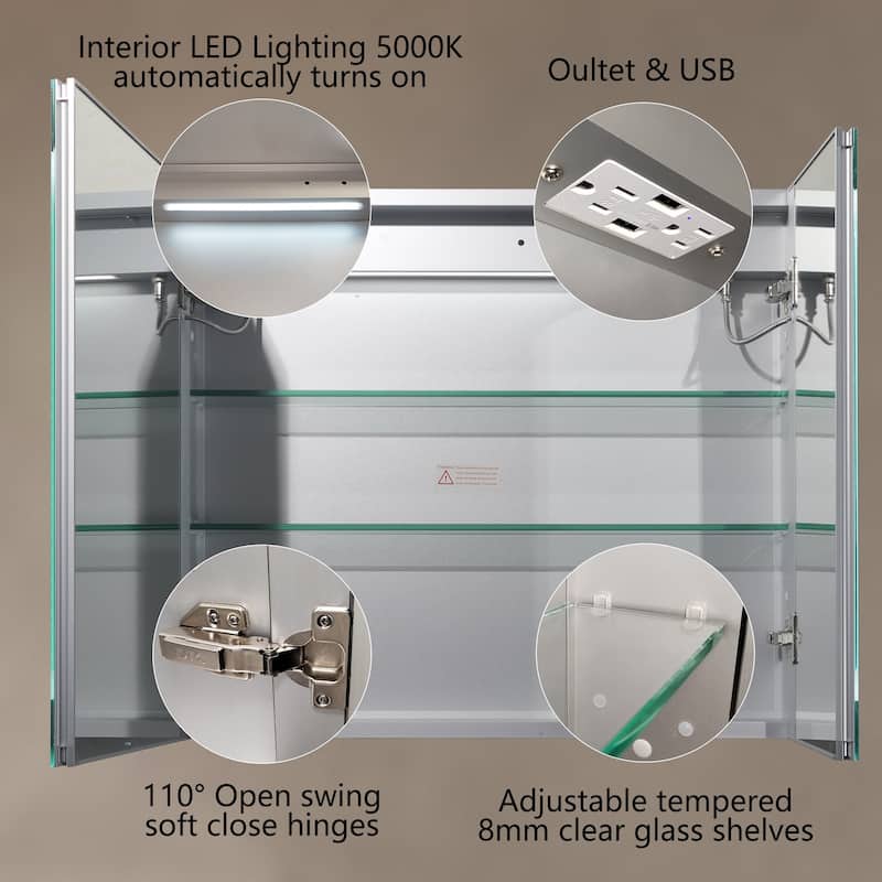 30" Aluminum Surface Mount Medicine Cabinet with Mirrors and Shelves