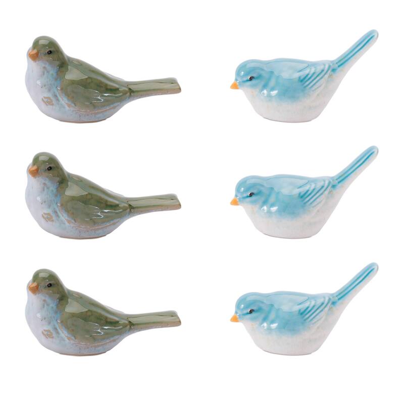HomeRoots Set of Six Blue And Green Ceramic Bird Figurines - 5.25 in. x 3.50 in. x 2.00 in.