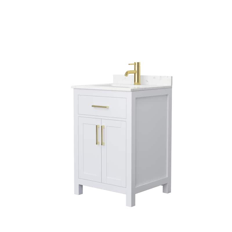 Beckett 24 Inch Single Vanity, Cultured Marble Top - White, Gold Trim, Carrara Cultured Marble Top