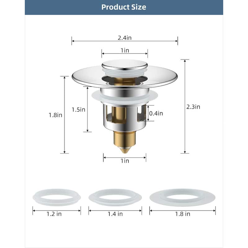 2pcs All Metal Universal Bathroom Sink Stopper for 1.0-1.8" Drain Hole