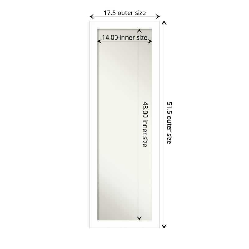 Basic Narrow Non-Beveled Wood Framed Full-Length On the Door Mirror - Glass Size 14x48 - Basic White Narrow