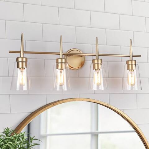 Modern Gold Bathroom Vanity Lights Dimmable Wall Sconces with Clear Glass Shade