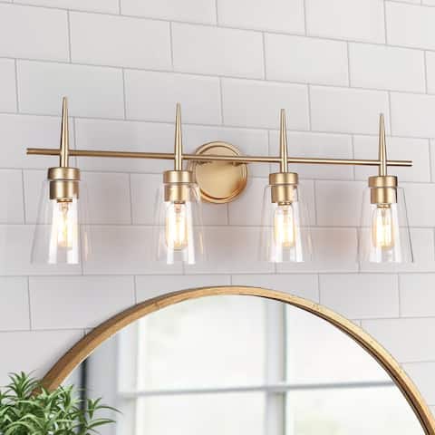Modern 4/3-light Bathroom Vanity Lights Gold Wall Sconces with Cone Clear Glass Shade Dimmable