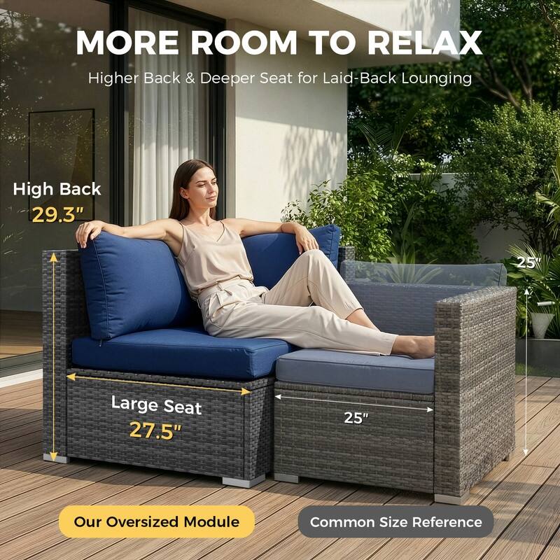 FINCATI Outdoor High-back Wicker Patio Sectional Set, 500 lbs Luxury Oversized Conversation Set, Spacious Couch Set