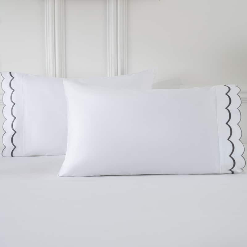 Luxury Hotel Style 400TC Cotton Pillowcases, Scallop Embroidery, 2Pack, 20x30" - Grey