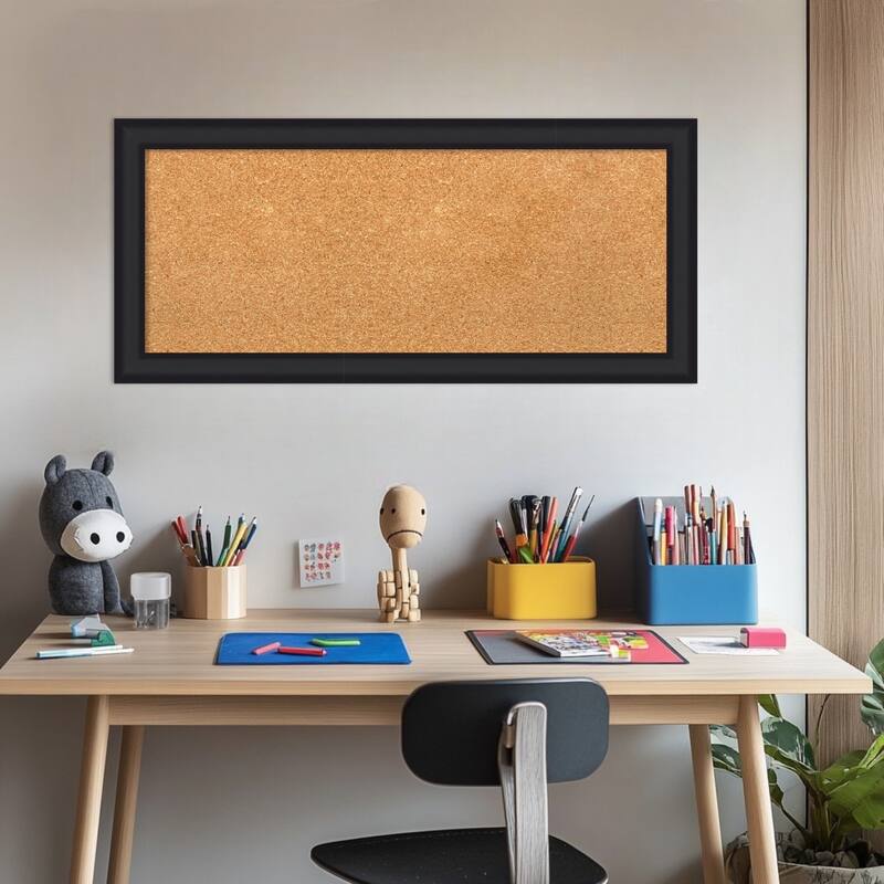 Oliver Black Narrow Wood Framed Cork Board - Bulletin Board, Organization Board, Pin Board