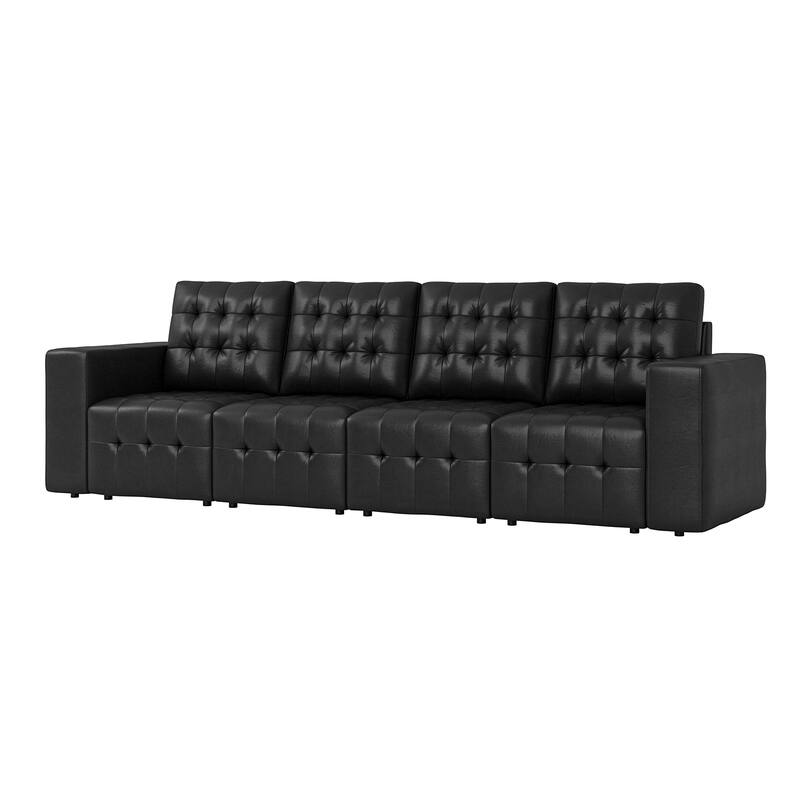 Aurora Genuine Leather Ottoman with Tufted Design by HULALA HOME