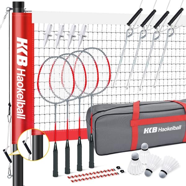 slide 2 of 9, Professional Portable Badminton Net Set w/ Steel Poles, 4 Rackets 4 Shuttlecocks - 20'x2.5'
