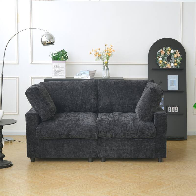 Modern Modular Sectional Sofa Cloud Couch, 67" Loveseat with Pillows - Black