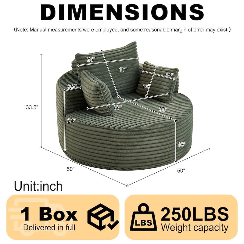 50"L Corduroy Sponge single sofa,No Assembly Required,Fluffy Modern Sleeper Chair