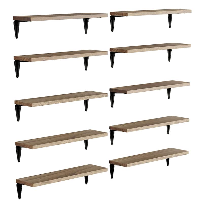 Wallniture Arras 17x4.5" Floating Bookshelves, Hanging Shelves for Living Room, Farmhouse Decor, Custom Finish and Piece Options - 10 Pieces Burnt
