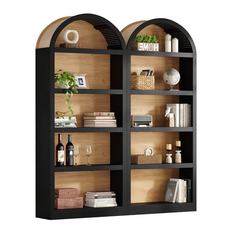 Farmhouse 68.8" Tall Freestanding Bookshelves Set of 2, 5-Tier Display Bookcase Arched Top for Living Room, Bedroom, Home Office
