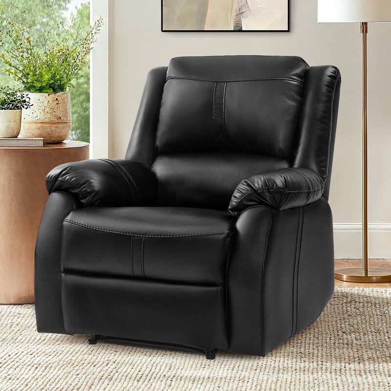 Faux Leather Recliner Sofa, Classic And Traditional Manual Recliner Chair With Comfortable Arms And Single Sofa For Living Room - Black