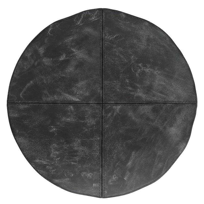 WYNDENHALL Darian Round Pouf in Genuine Leather