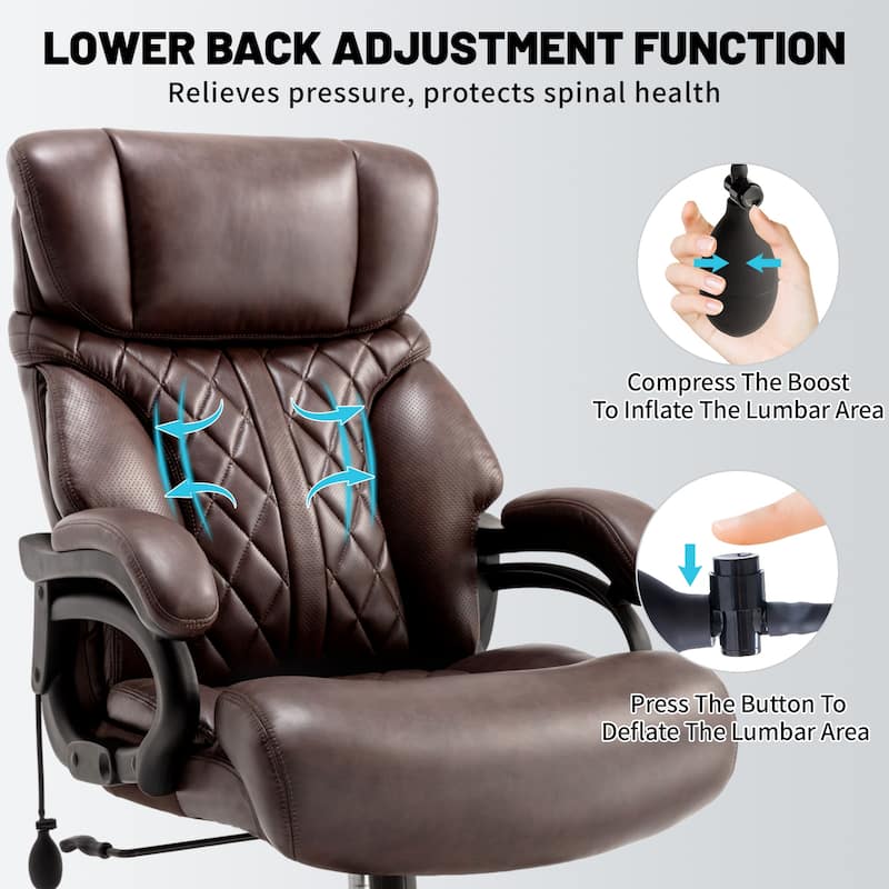 600LBS Big and Tall Office Chair, Extra Wide Seat and Adjustable Lumbar, Heavy Duty Executive Chair with High Back