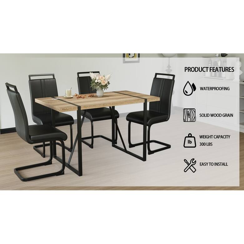 Leather Armless Dining Chairs, Retro Dining Table Coffee Table with Metal Frame, Home Office Table and Chair Set