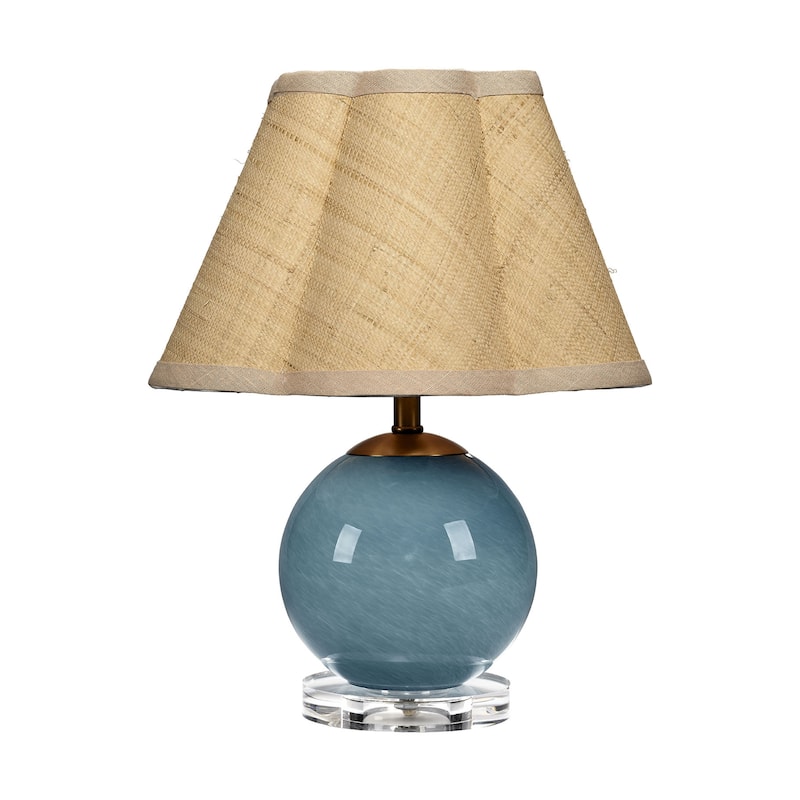 Jamie Young Dottie Blown Glass Table Lamp with Raffia Shade - Blue