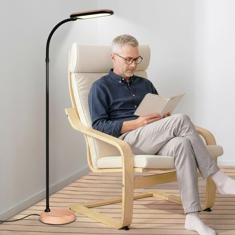 Brightech Litespan Slim 55 in. Natural Wood Industrial Dimmable and Color Temperature Adjustable LED Floor Lamp