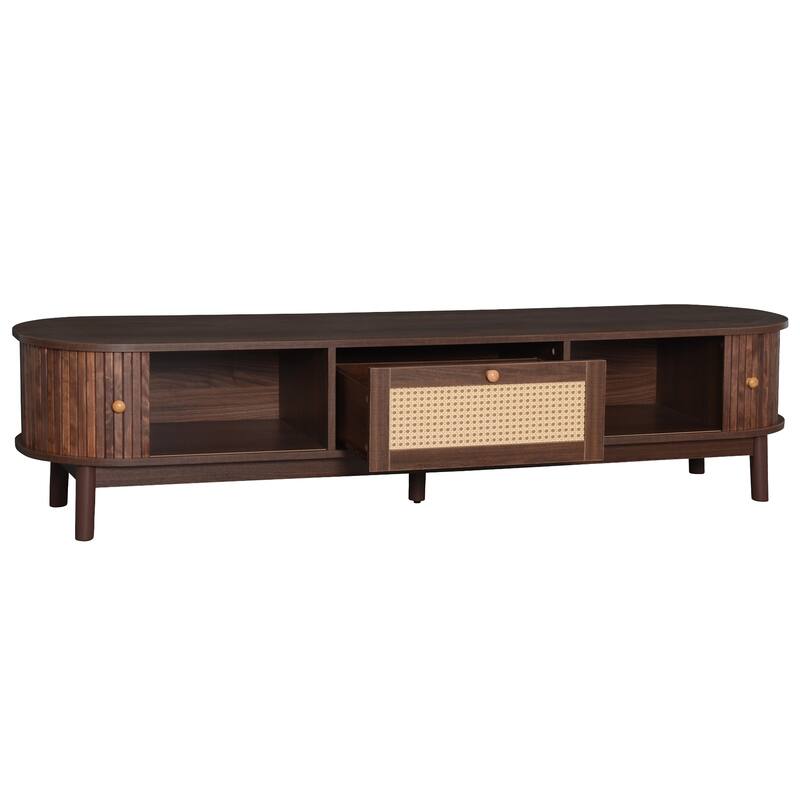 66.9" Rattan Media Console - Spacious Sliding Door Storage, Waterproof Surface for 75" TVs
