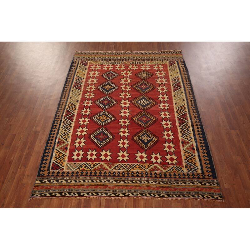 Kilim Qashqai Persian Vintage Area Rug Flatweave Wool Carpet - 5'9" X 8'1"
