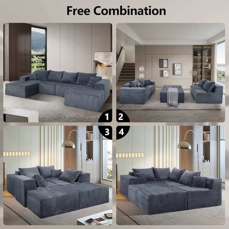Corduroy U-shaped Sectional Sofa Flexible Layout Modular Couch