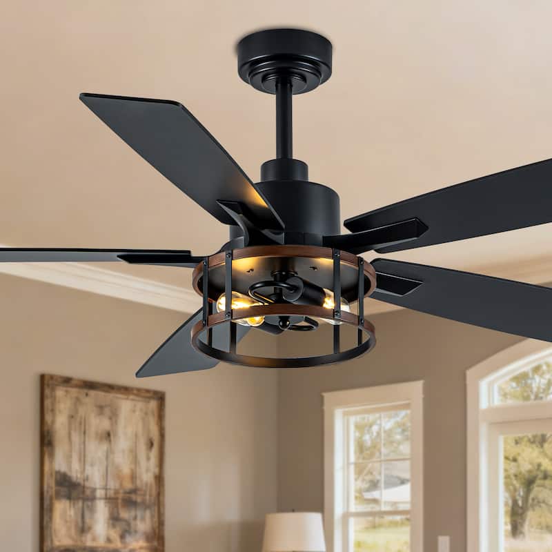 Bella Depot 52" Industrial Caged Ceiling Fan with Light and Remote 6-Speed Modern Reversible Large Fan DC Motor