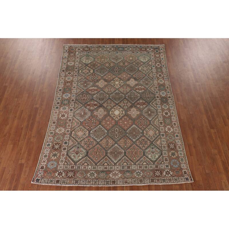 Garden Design Bakhtiari Persian Vintage Rug Hand-Knotted Wool Carpet - 6'10"x 9'10"