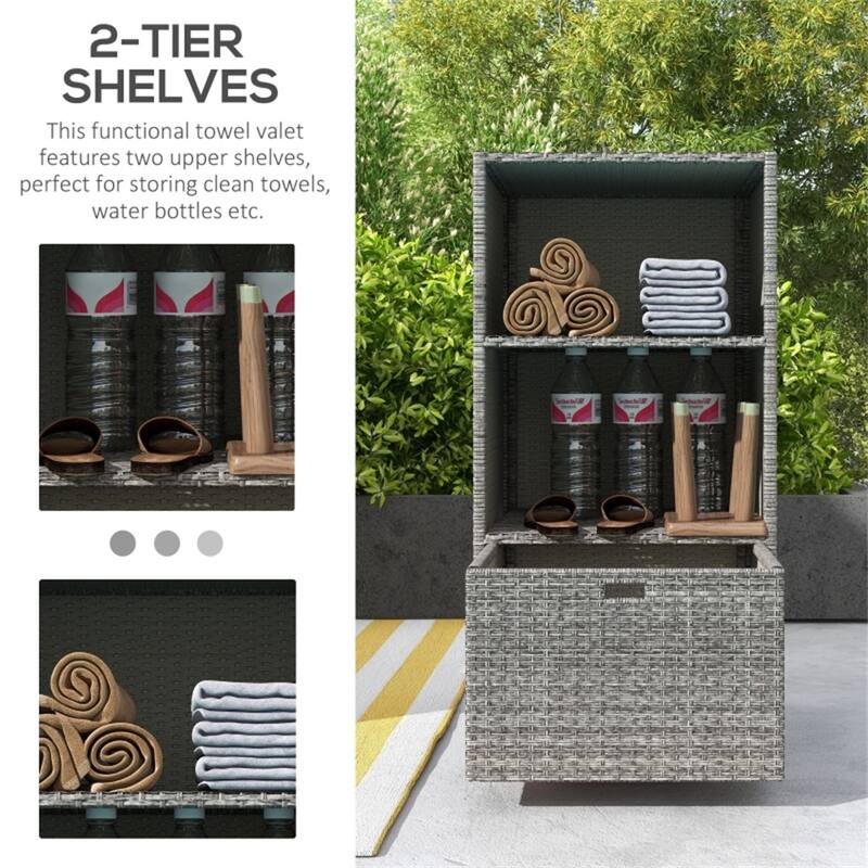 Mixed Grey PE Rattan Towel Rack with Steel Frame and Storage Drawer - 23.6" L x 23.6" W x 47.2" H
