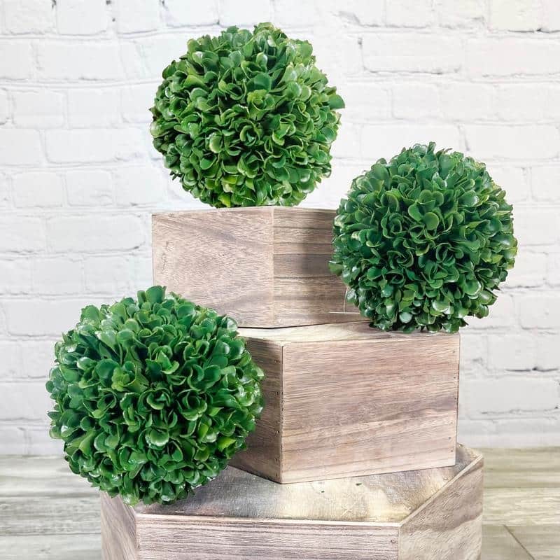 Faux Preserved Artificial Boxwood Ball Topiary Plant 6"H, Set of 2 - ABN5P013-GRN-2