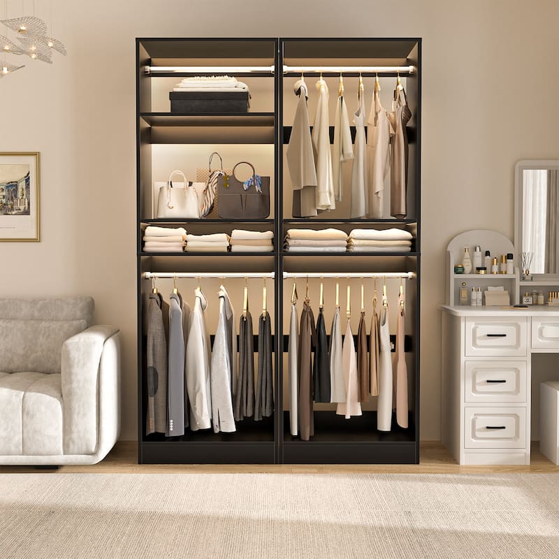 Cimly 25'' W Closet Organizer System with 2 Hanging Rods and DIY Shelves for Walk-in and Reach-in Closet - Black - Set of 2
