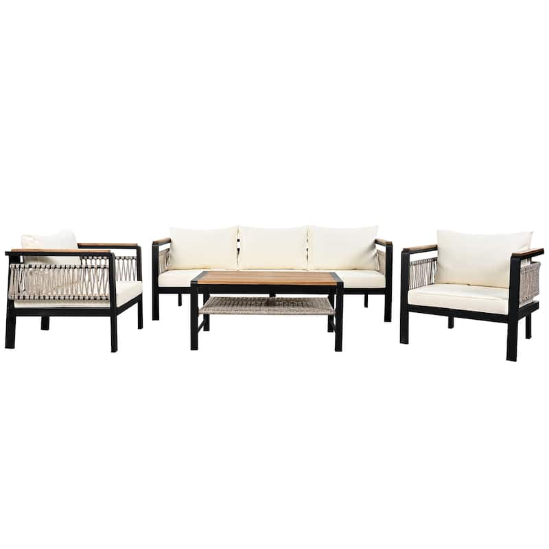 4-Piece Outdoor Sectional Sofa Set with Water-Resistant Cushions