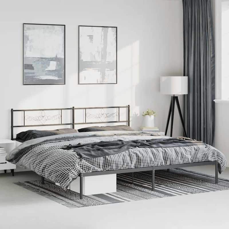 vidaXL 12 Inches Black California King Metal Bed Frame No Mattress - 86.2" x 73.6" x 35.4"