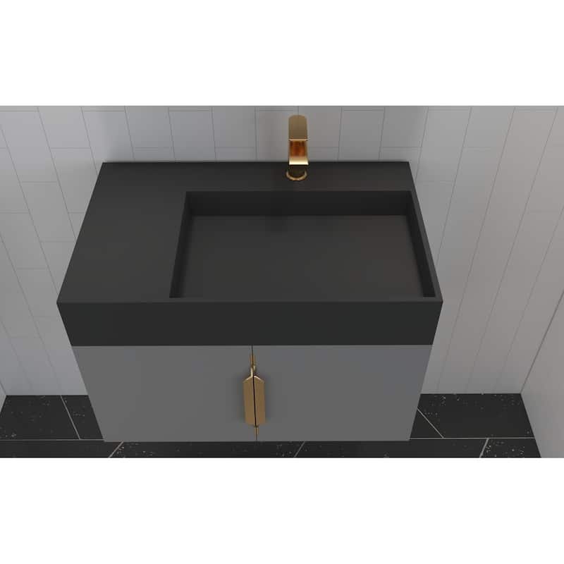 Amazon 30" Wall Mounted Bathroom Right Basin Vanity Set w/ Black Top