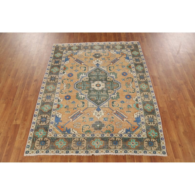 Hand Knotted Oriental 100% Wool Carpet Traditional Medallion Oranges & Rust Tabriz Area Rug - 6' 4'' X 4' 11''