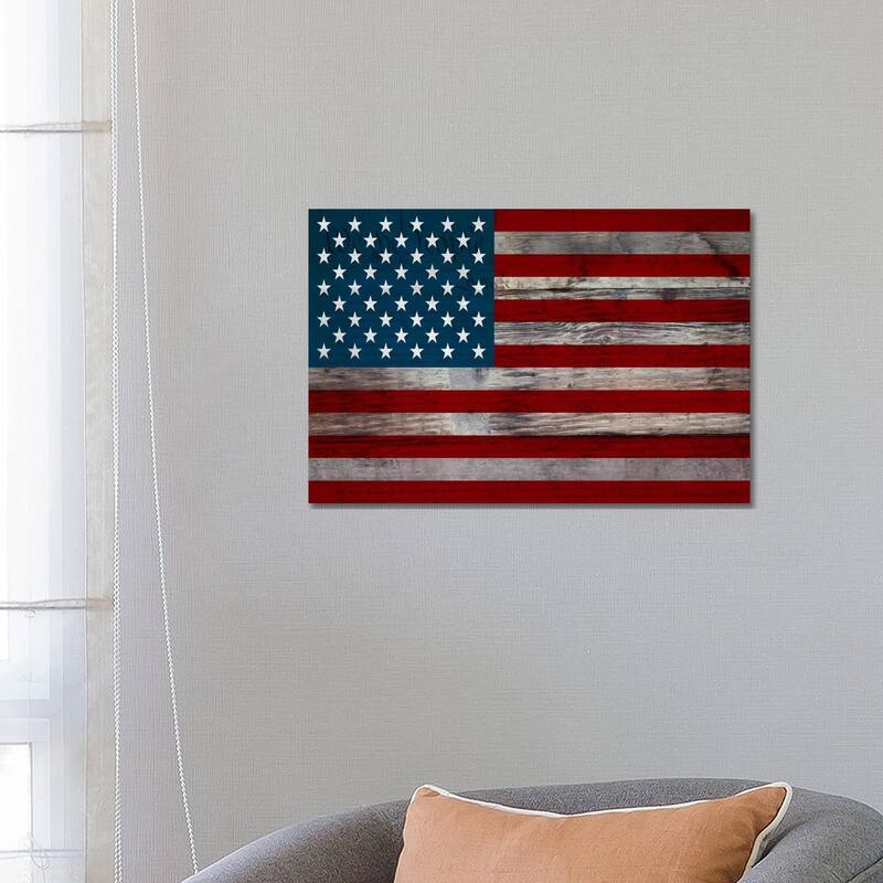 iCanvas "USA Flag on Wood Boards (U.S. Constitution Background) I" by iCanvas Canvas Print - 18x26x1.5