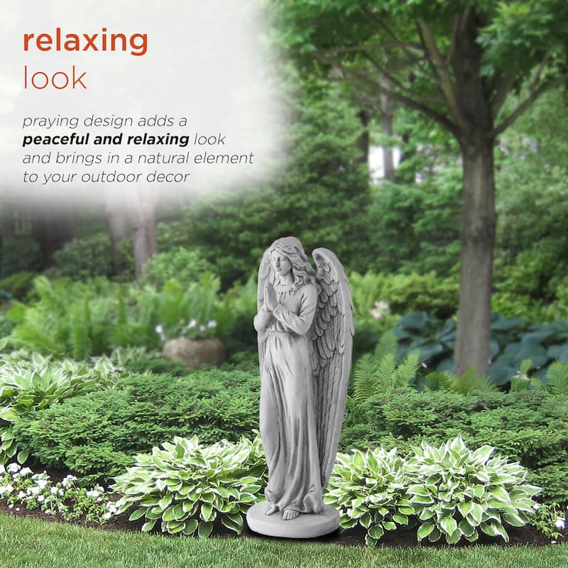 Alpine Corporation 47" Tall Indoor/Outdoor Praying Angel Statue Yard Art Decoration, Light Gray