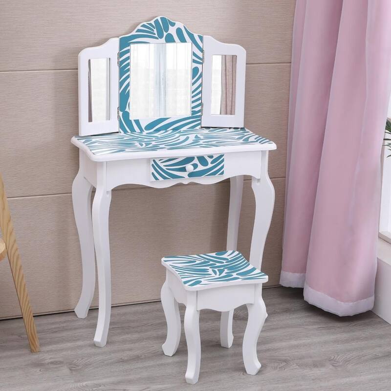 Kids Three-Fold Mirror Dressing Table Vanity Table Set