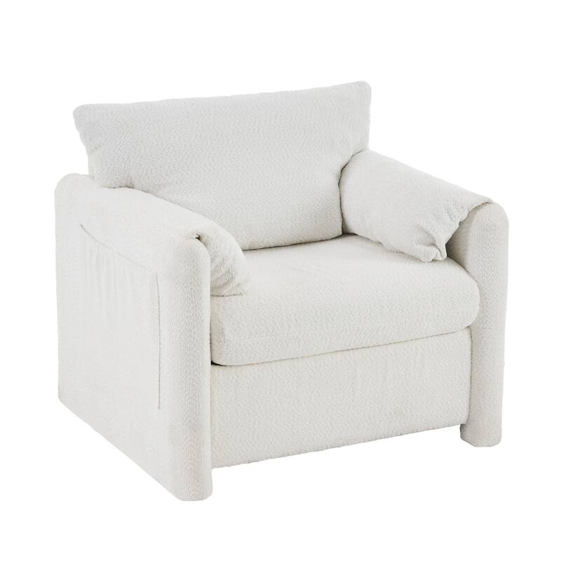 Fixed-Modern Accent Chair - Plush Chenille Single Seater in Ivory White