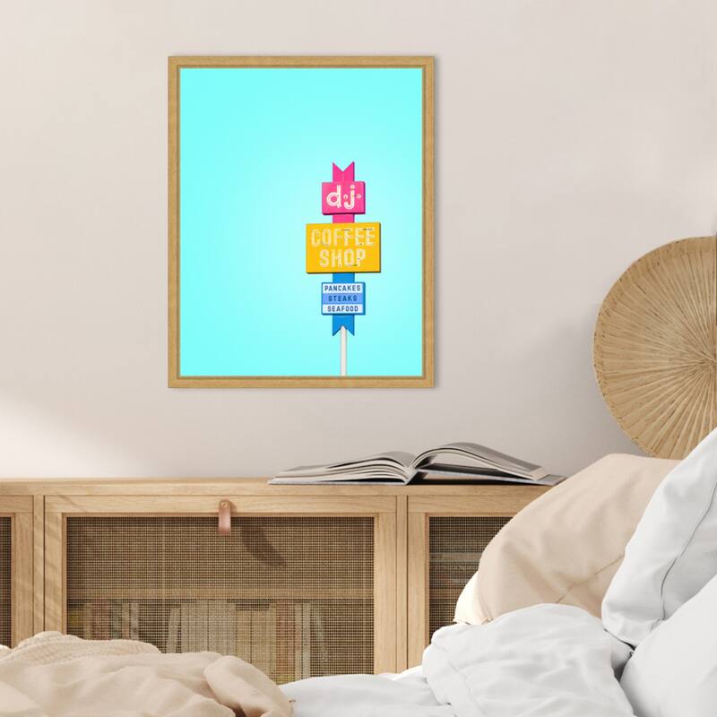 DJ Coffee Shop Sign by Tom Windeknecht Framed Canvas Wall Art Print - Sylvie Bright Gold