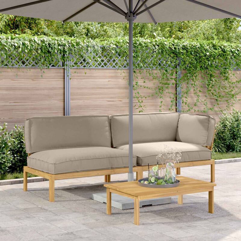 vidaXL Sofa Set in Solid Acacia Wood - Light brown/ Taupe