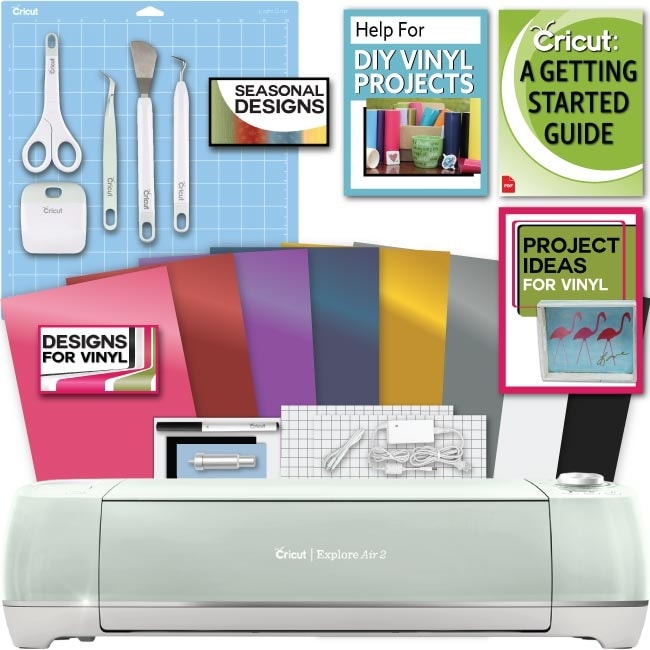 Cricut Explore Air 2 Beginner Bundle - Vinyl, Tools, Designs, Guides