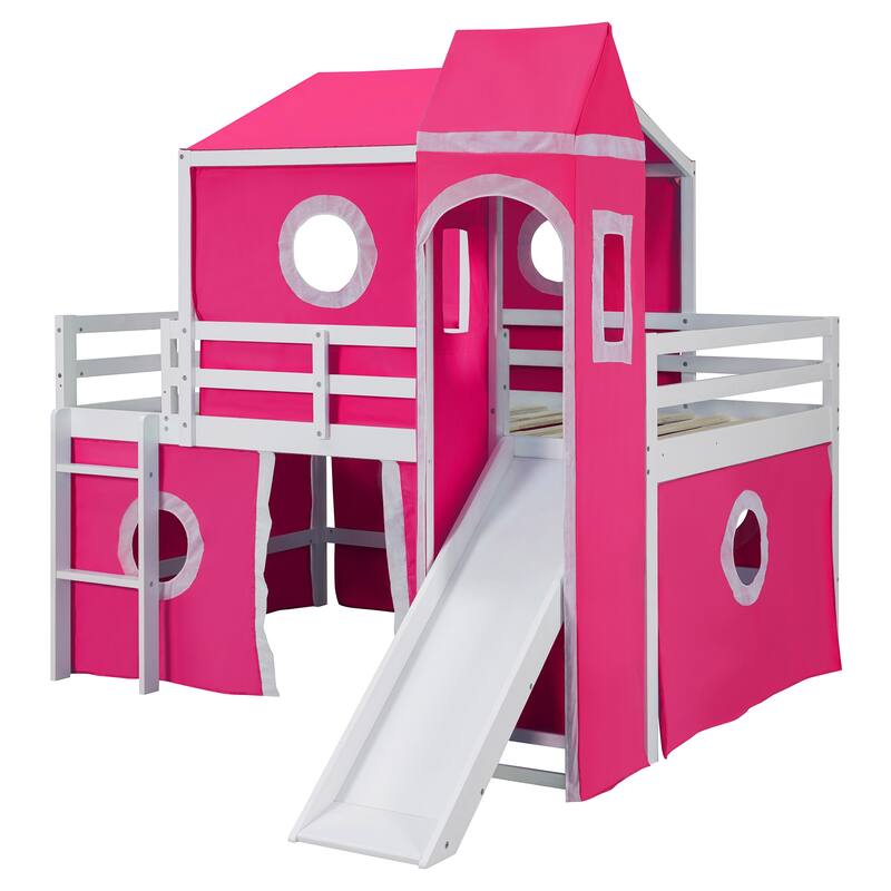 Loft House Bed with Slide, Tent, & Tower